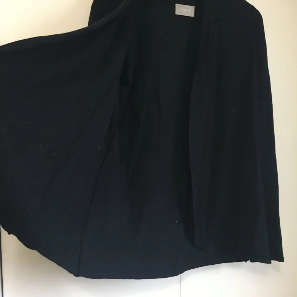 Cyrus Black Rayon Open Cardigan Size Large | Rounded Hem Career Wear Sweater - Picture 7 of 10